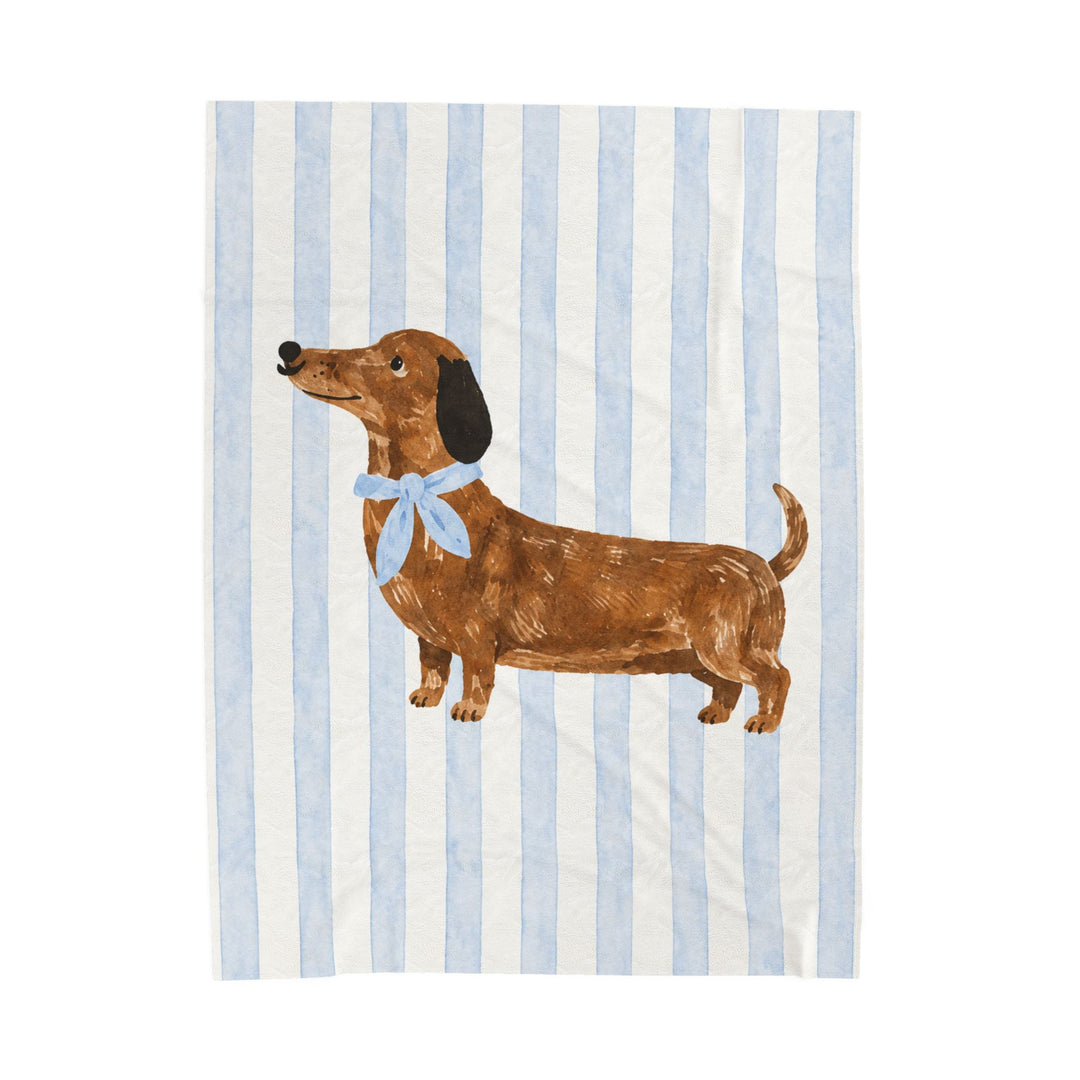 Custom Pet Portrait Velveteen Blanket – Blue Stripe