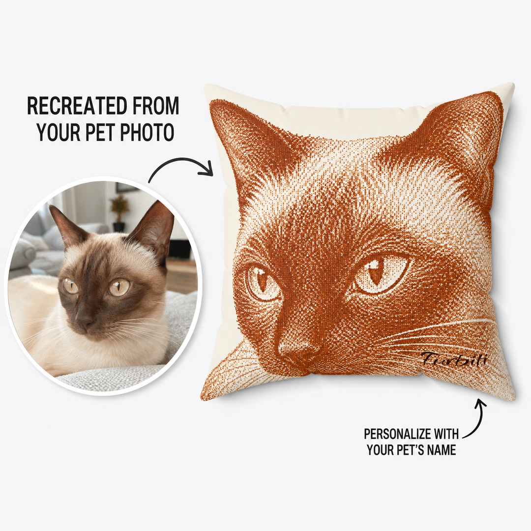 Custom Copper Line Art Pet Pillow – Personalized Square Cushion