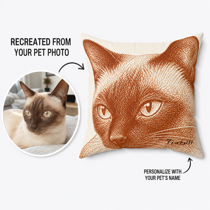 Custom Copper Line Art Pet Pillow – Personalized Square Cushion