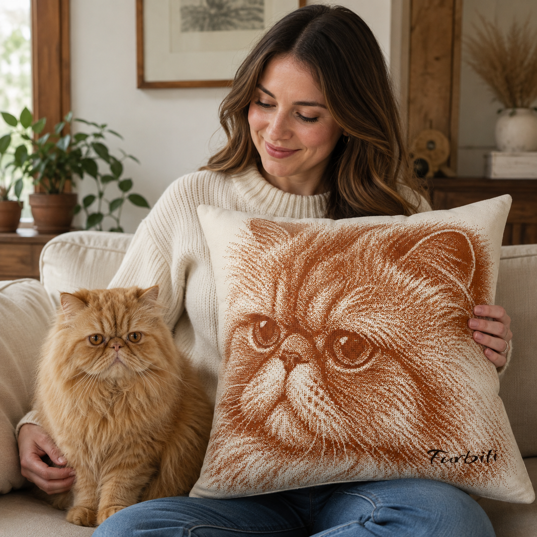 Custom Copper Line Art Pet Pillow – Personalized Square Cushion