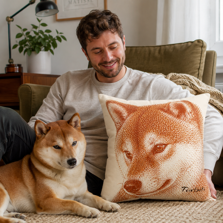 Custom Copper Line Art Pet Pillow – Personalized Square Cushion