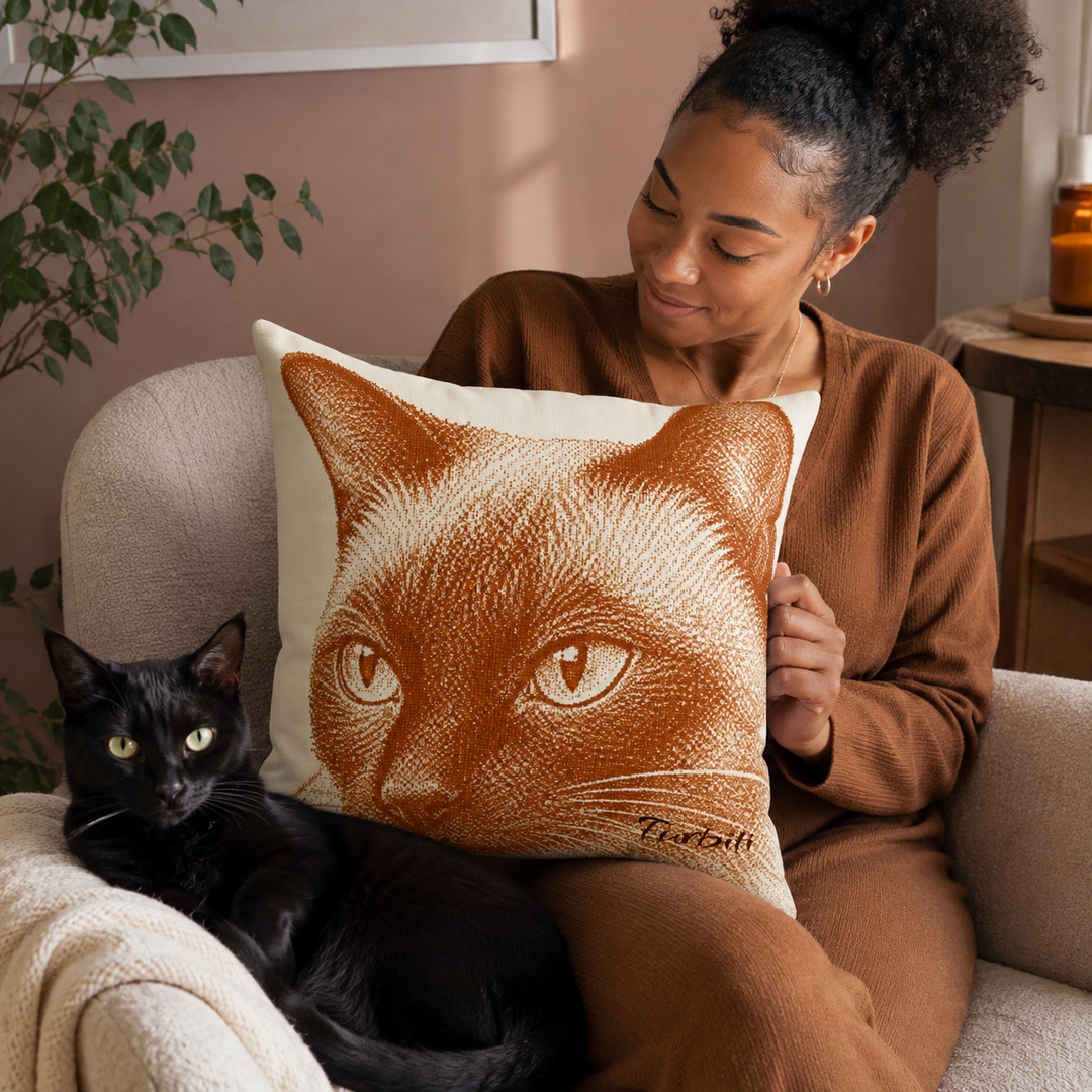 Custom Copper Line Art Pet Pillow – Personalized Square Cushion