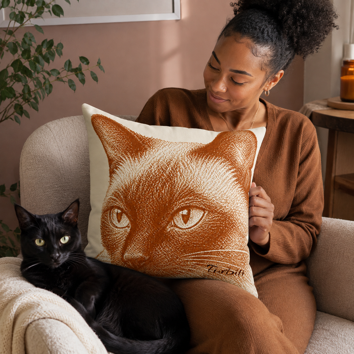 Custom Copper Line Art Pet Pillow – Personalized Square Cushion