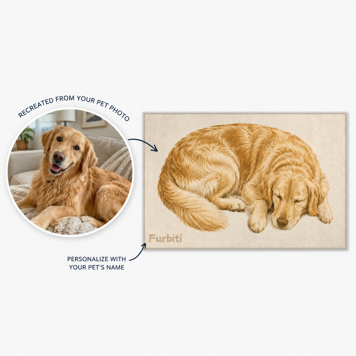 Custom Sleeping Pet Portrait Area Rug – Personalized Chenille Rug