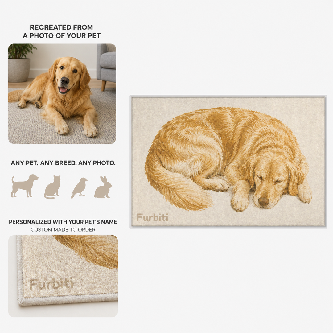 Custom Sleeping Pet Portrait Area Rug – Personalized Chenille Rug