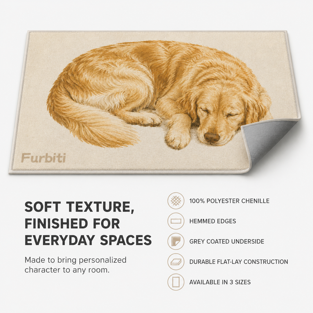 Custom Sleeping Pet Portrait Area Rug – Personalized Chenille Rug