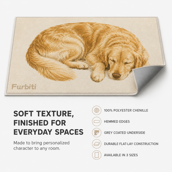 Custom Sleeping Pet Portrait Area Rug – Personalized Chenille Rug