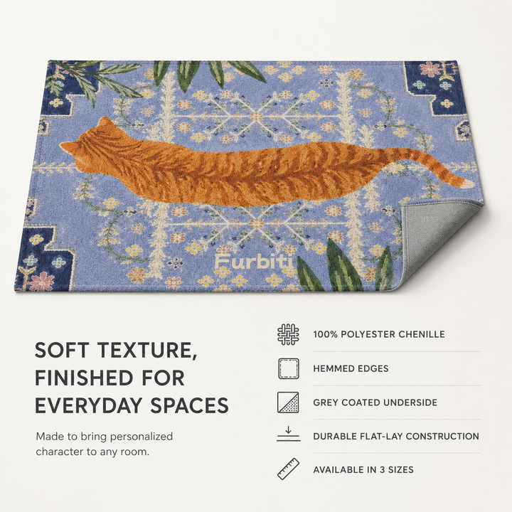 Custom Ornamental Pet Portrait Area Rug – Vintage Blue Tile