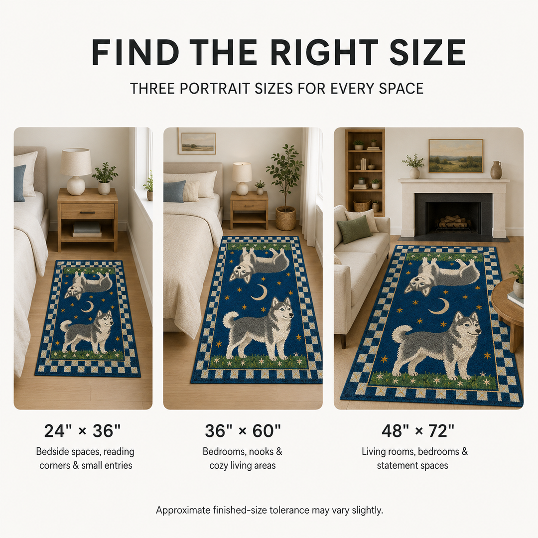 Custom Celestial Pet Portrait Area Rug – Moon & Stars Design