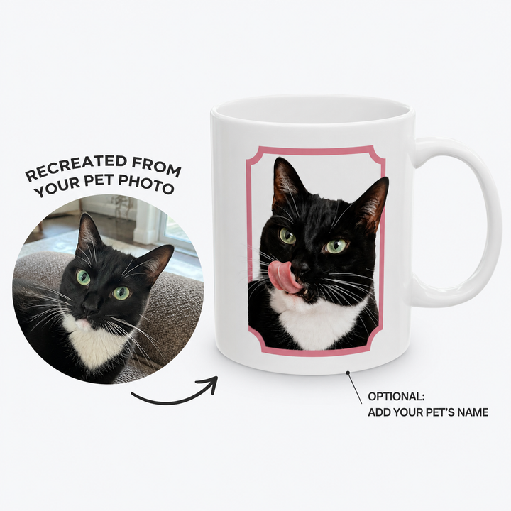 Custom Framed Pet Portrait Mug – Personalized Ceramic Cup