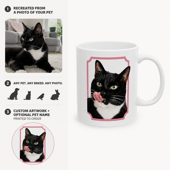 Custom Framed Pet Portrait Mug – Personalized Ceramic Cup