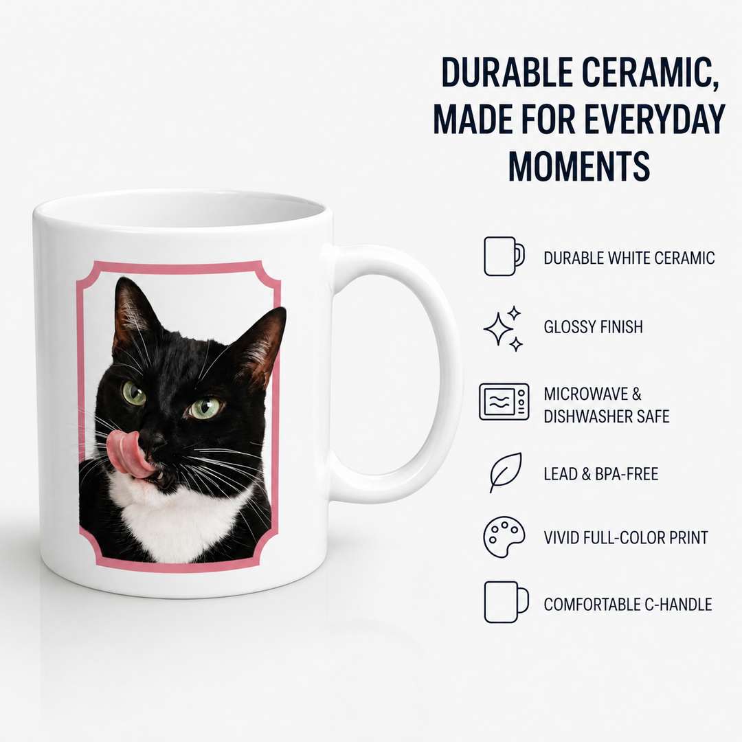 Custom Framed Pet Portrait Mug – Personalized Ceramic Cup