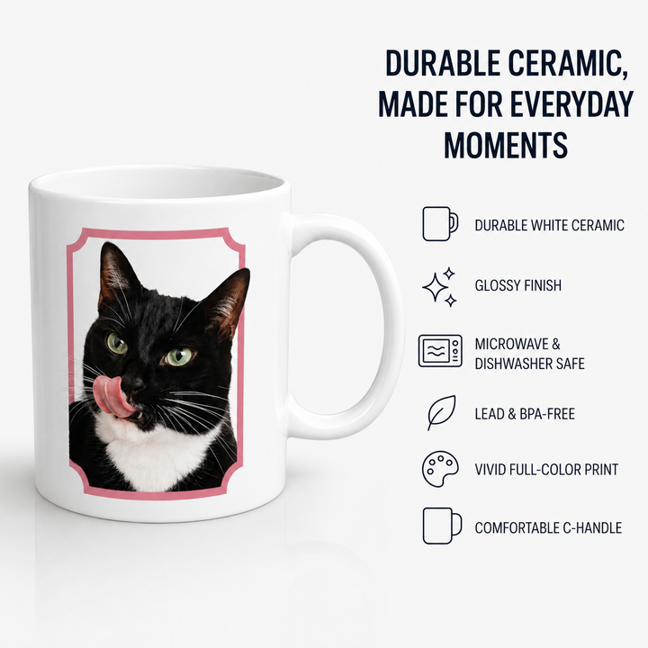 Custom Framed Pet Portrait Mug – Personalized Ceramic Cup
