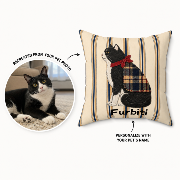Custom Plaid Pet Portrait Pillow – Personalized Cushion