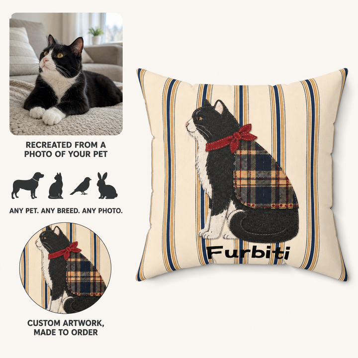Custom Plaid Pet Portrait Pillow – Personalized Cushion