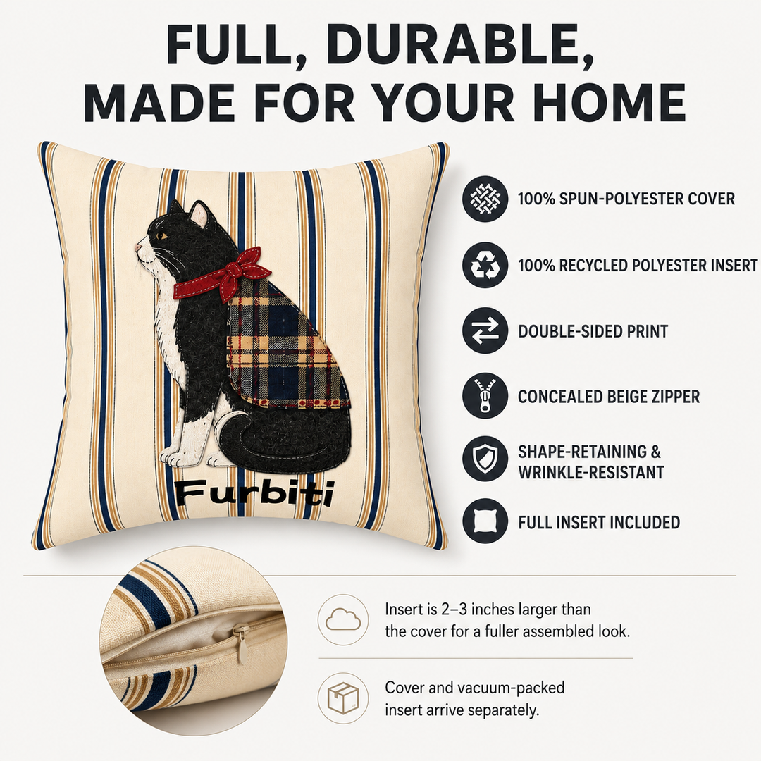 Custom Plaid Pet Portrait Pillow – Personalized Cushion