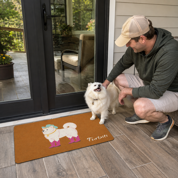 Personalized Beagle Doormat with Pink Boots – Custom 18x30 Pet Entry Mat