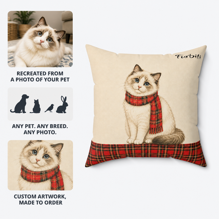 Custom Tartan Scarf Pet Pillow – Personalized Square Cushion