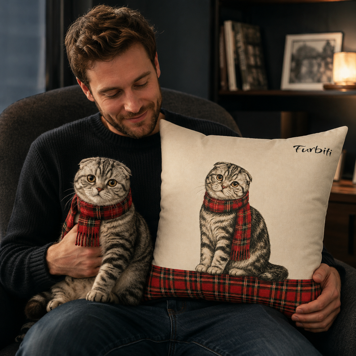 Custom Tartan Scarf Pet Pillow – Personalized Square Cushion