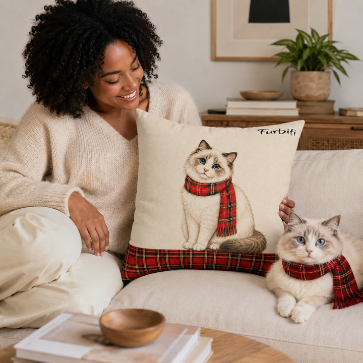 Custom Tartan Scarf Pet Pillow – Personalized Square Cushion