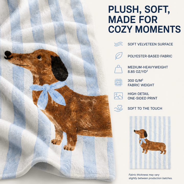 Custom Pet Portrait Velveteen Blanket – Blue Stripe
