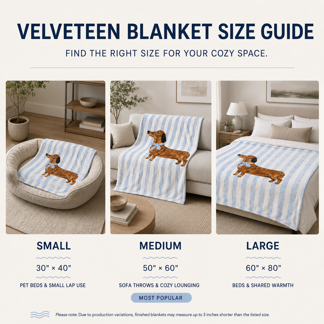 Custom Pet Portrait Velveteen Blanket – Blue Stripe