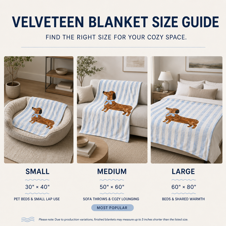 Custom Pet Portrait Velveteen Blanket – Blue Stripe