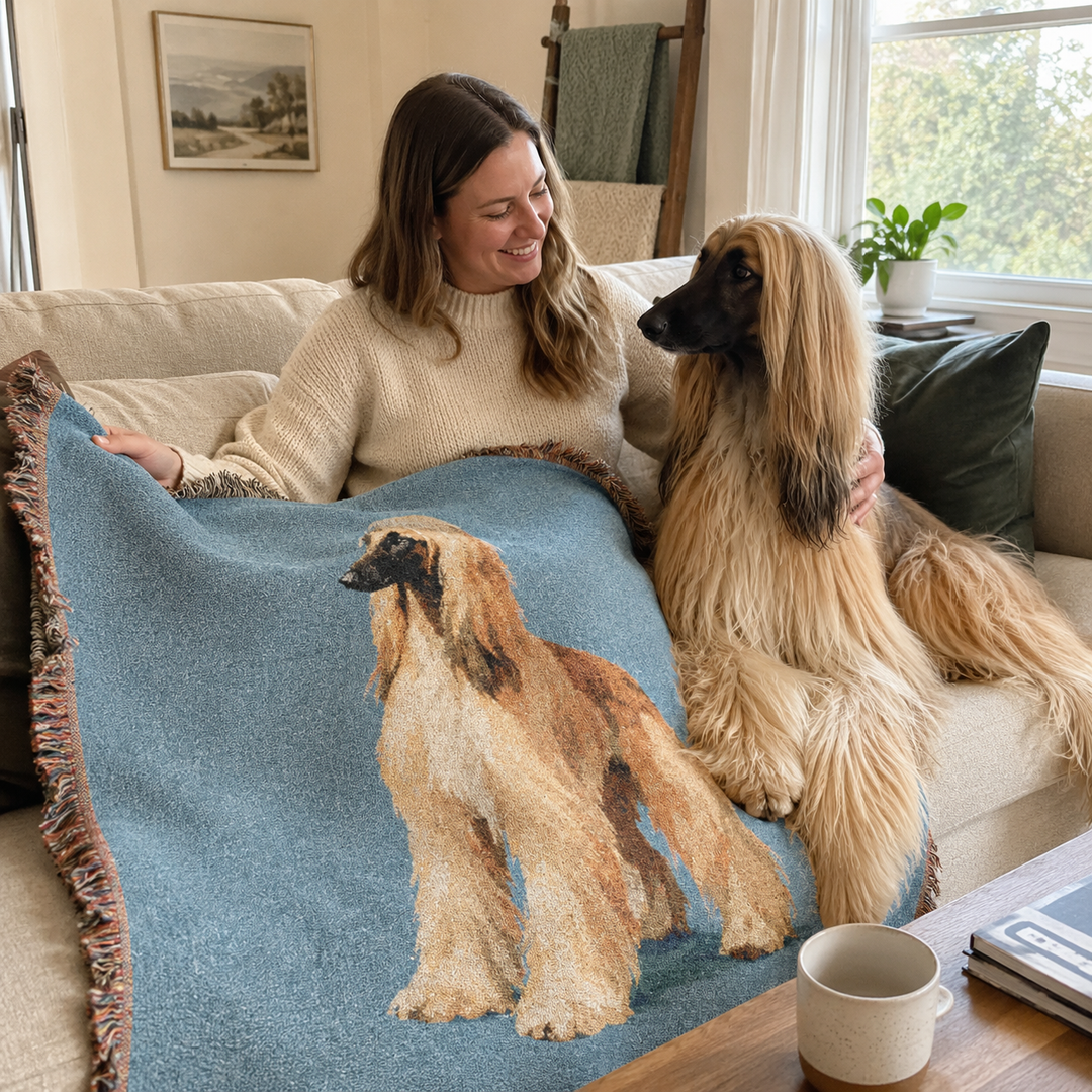 Custom Woven Pet Portrait Blanket – 100% Cotton Keepsake