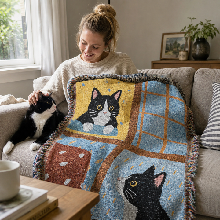 Custom Patchwork Pet Woven Blanket – Personalized Cotton Throw