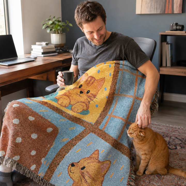 Custom Patchwork Pet Woven Blanket – Personalized Cotton Throw