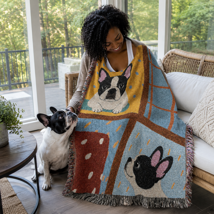Custom Patchwork Pet Woven Blanket – Personalized Cotton Throw