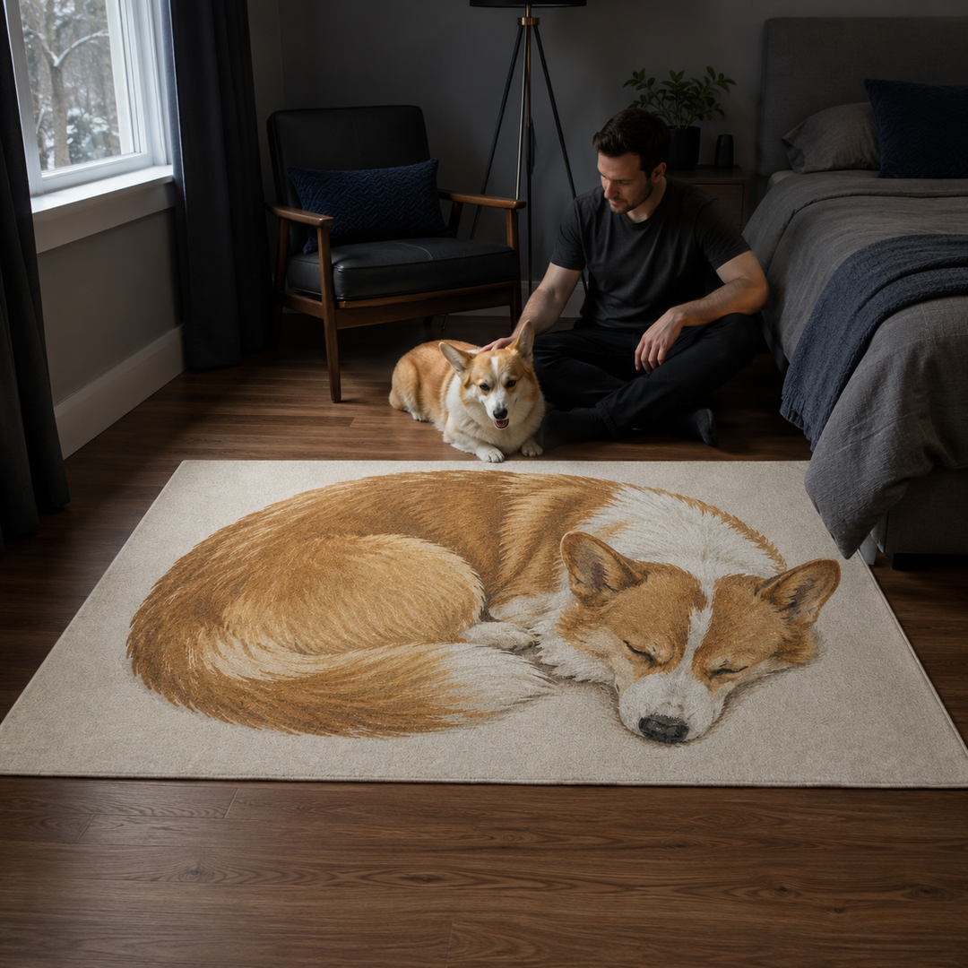 Custom Sleeping Pet Portrait Area Rug – Personalized Chenille Rug