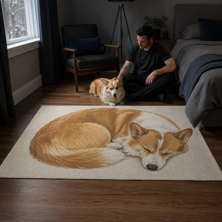 Custom Sleeping Pet Portrait Area Rug – Personalized Chenille Rug