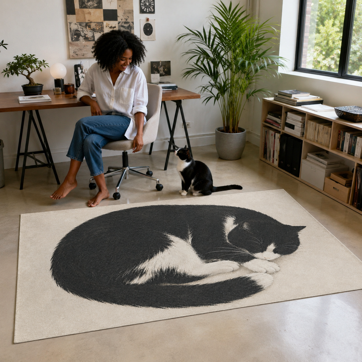 Custom Sleeping Pet Portrait Area Rug – Personalized Chenille Rug