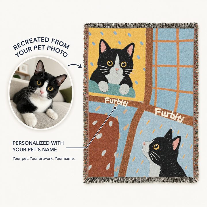 Custom Patchwork Pet Woven Blanket – Personalized Cotton Throw