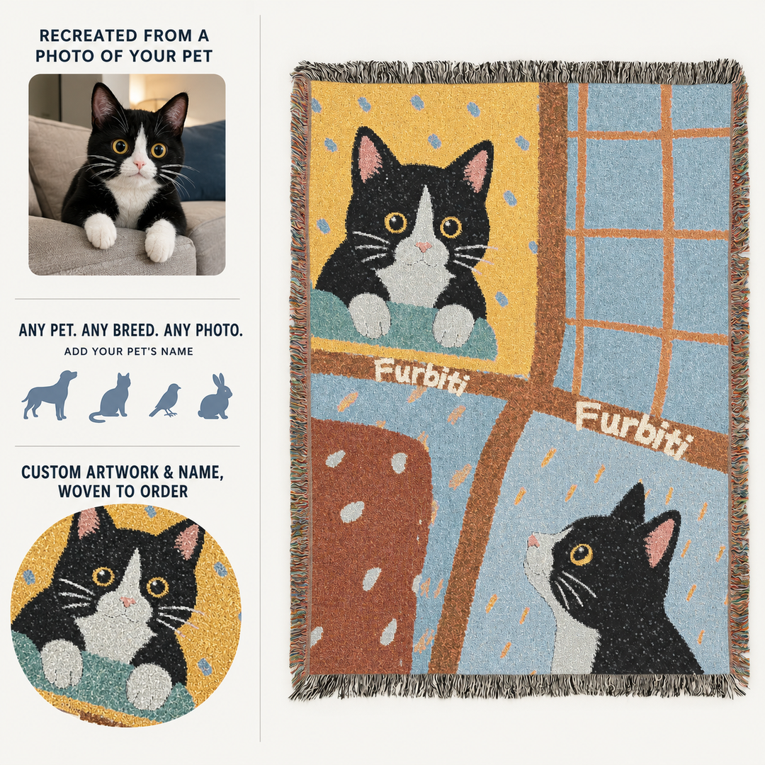 Custom Patchwork Pet Woven Blanket – Personalized Cotton Throw