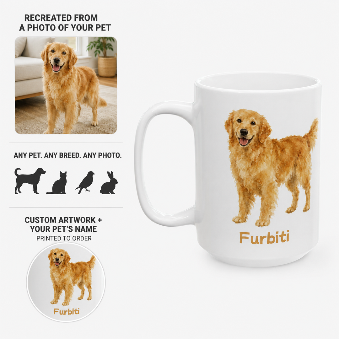 Custom Pet Portrait Mug – Personalized Minimal Ceramic Cup