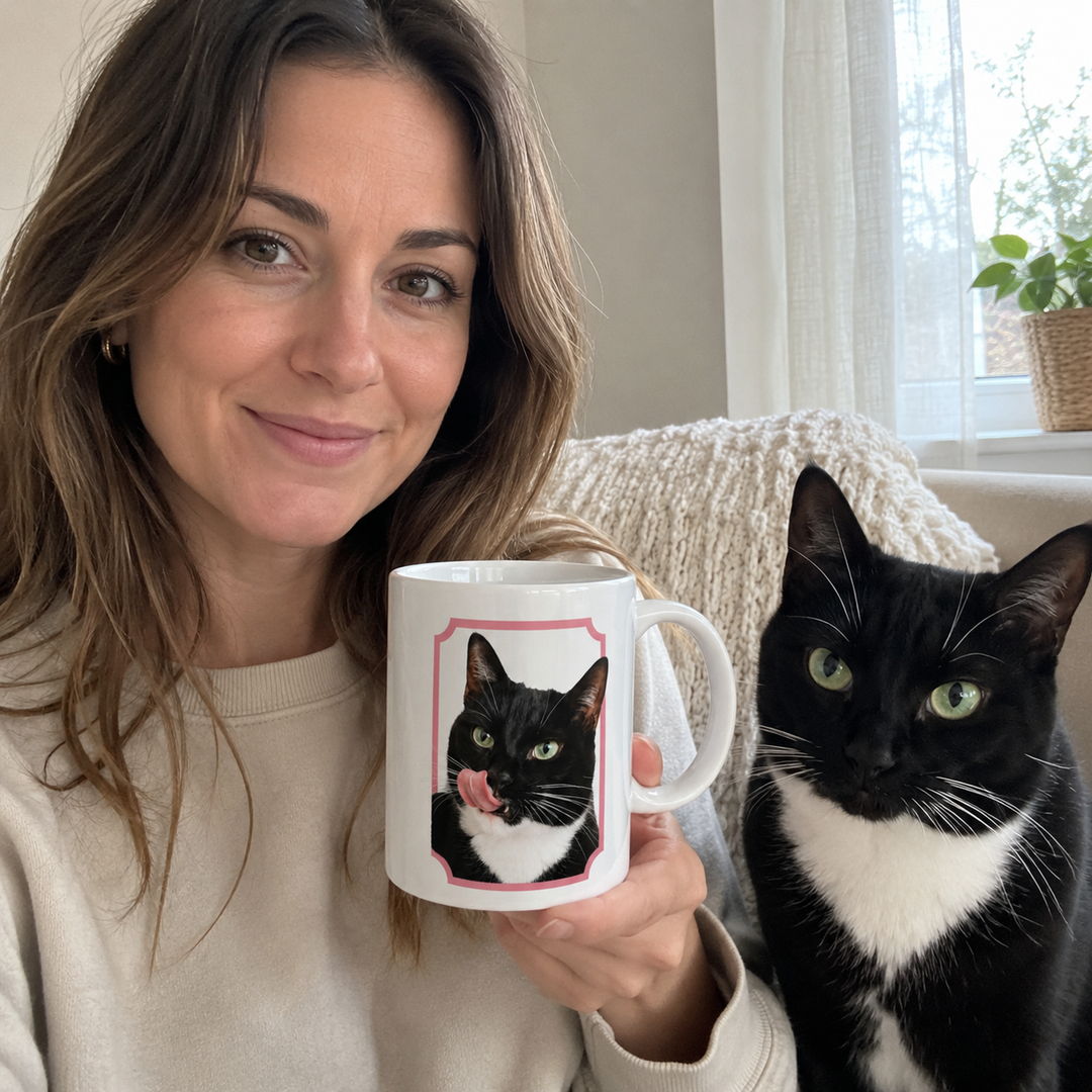 Custom Framed Pet Portrait Mug – Personalized Ceramic Cup