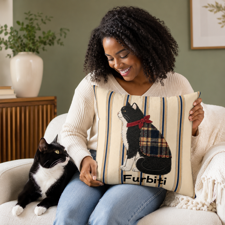 Custom Plaid Pet Portrait Pillow – Personalized Cushion