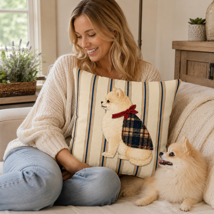 Custom Plaid Pet Portrait Pillow – Personalized Cushion