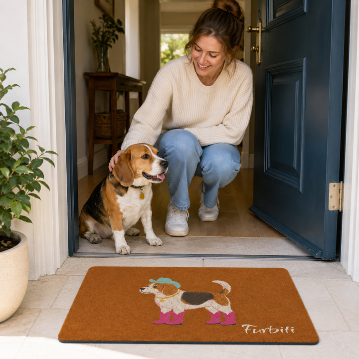 Custom Beagle doormat close-up product view with personalized name