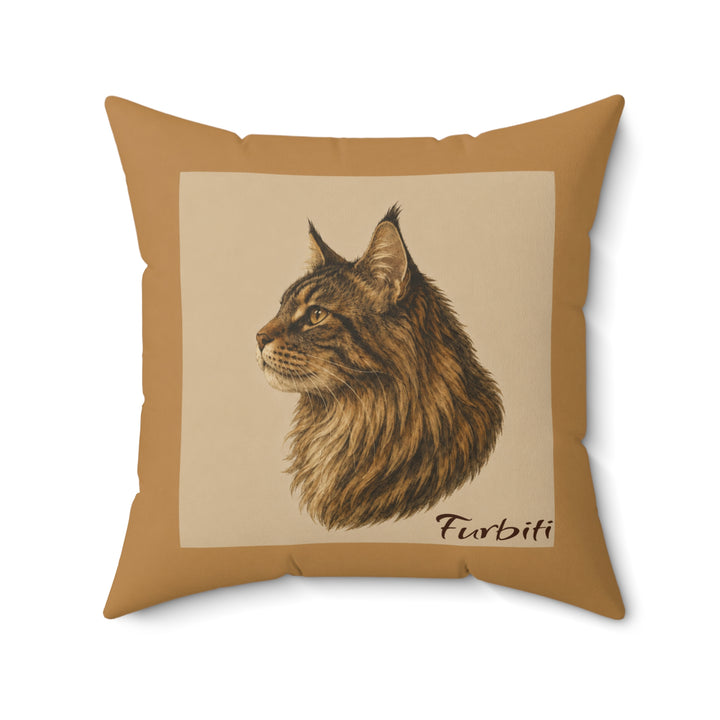Custom cat portrait square pillow warm neutral front view