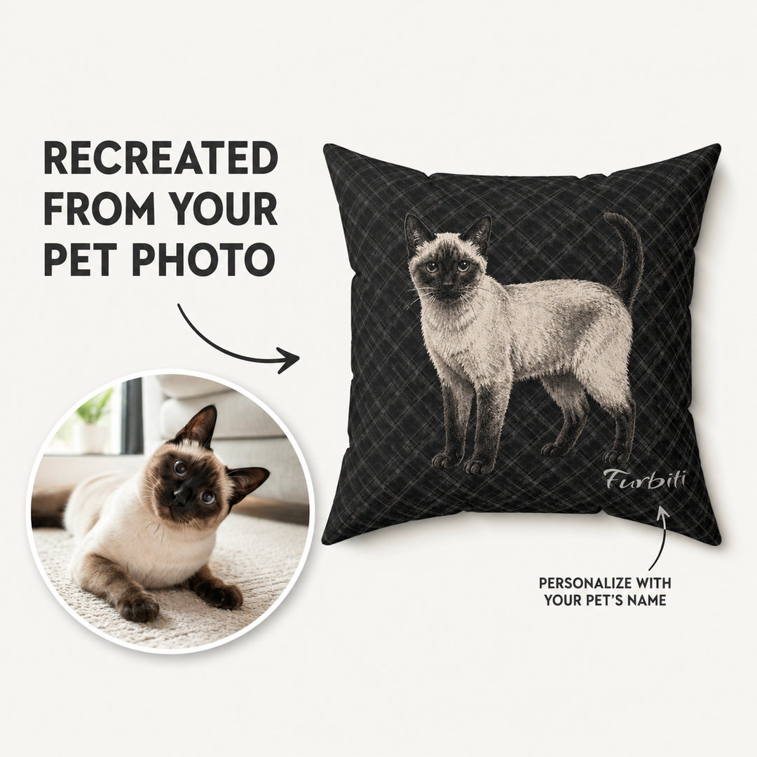 Custom charcoal sketch pet pillow from cat photo with name