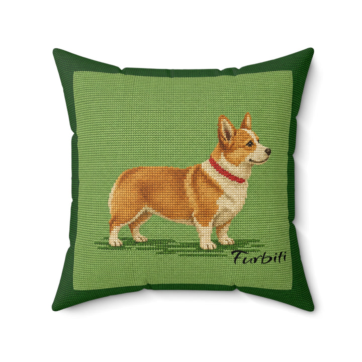 Custom corgi green meadow pet pillow close up product view