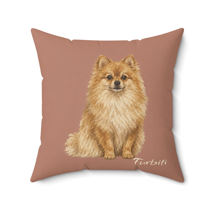 Custom dusty rose pet portrait pillow with alternate pet artwork