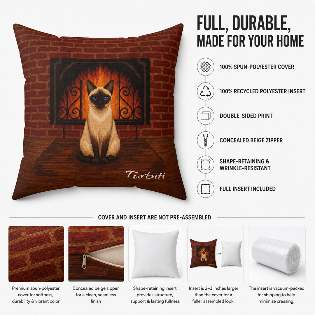 Custom fireside pet pillow material and feature guide
