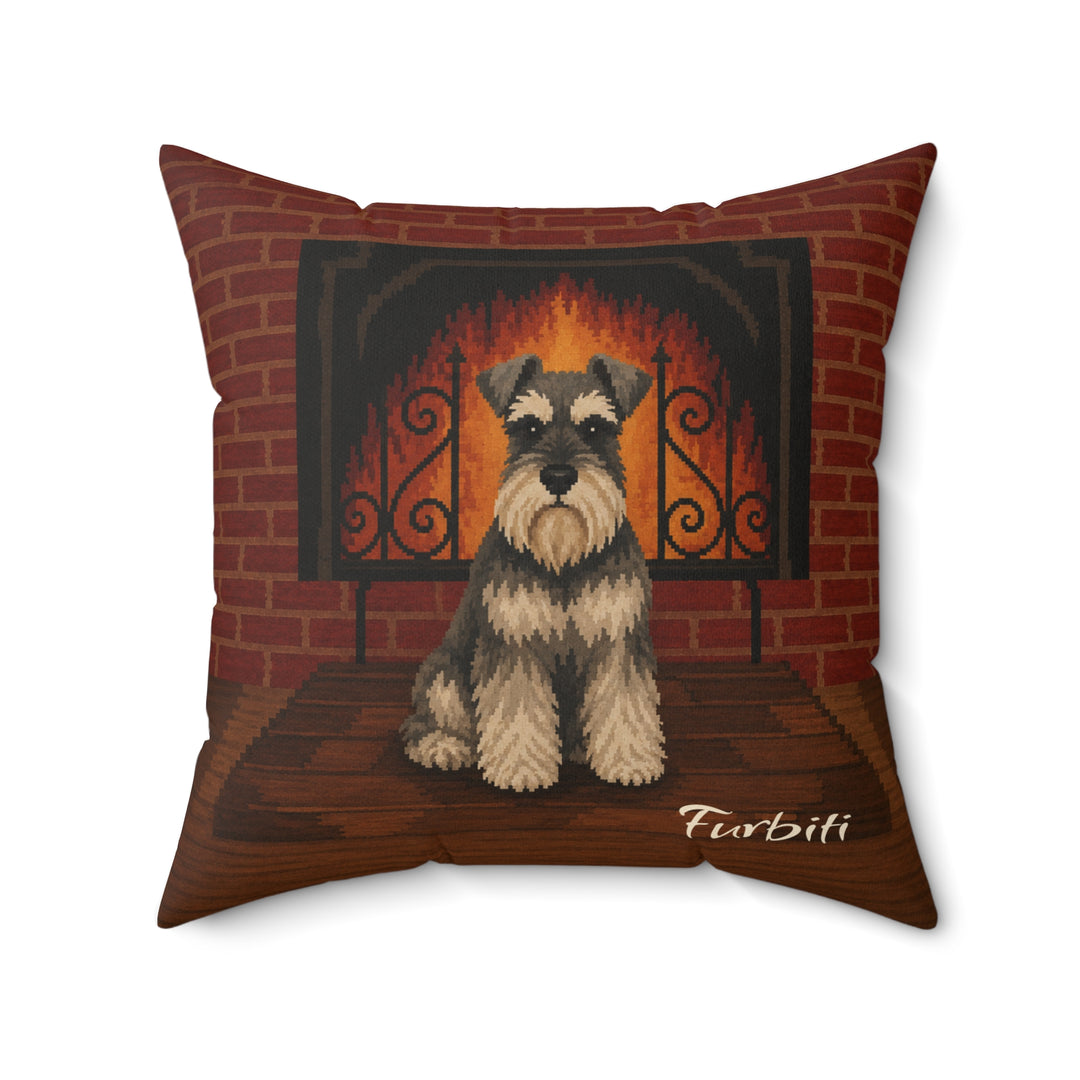 Custom fireside pet pillow product image with alternate pet artwork