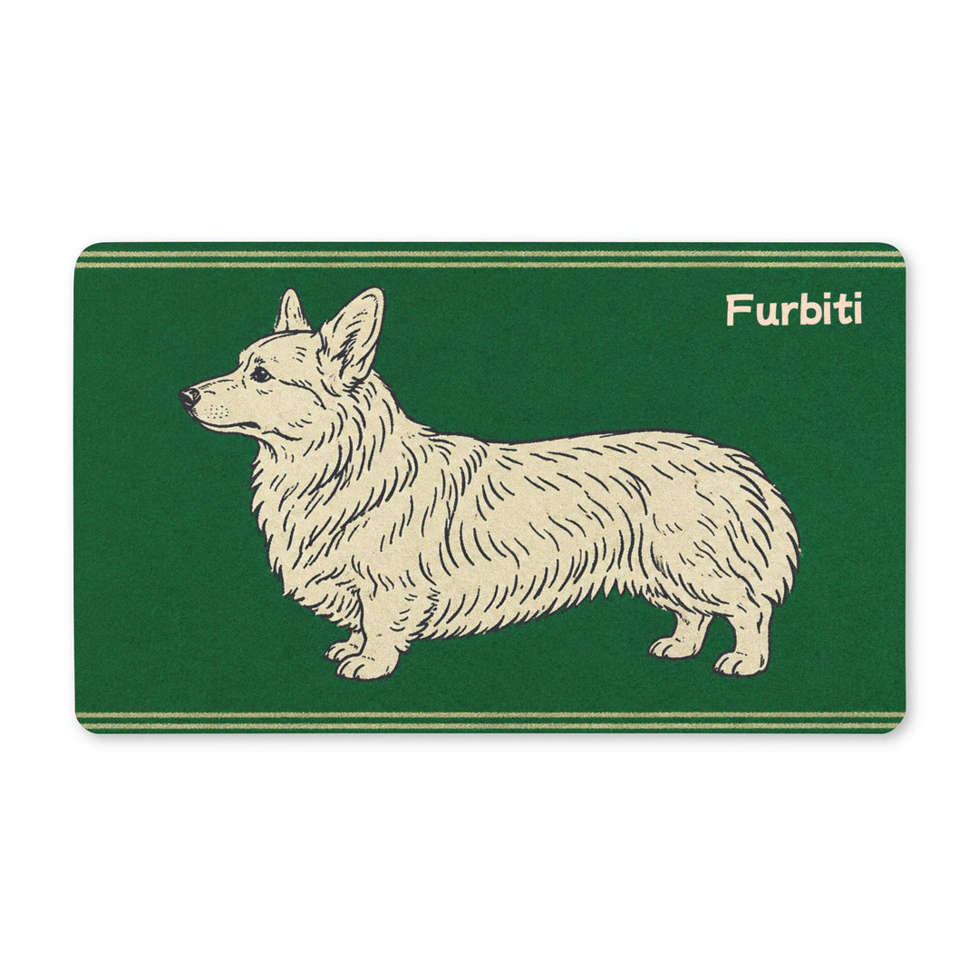 Custom green cat portrait doormat with hand-drawn sketch artwork
