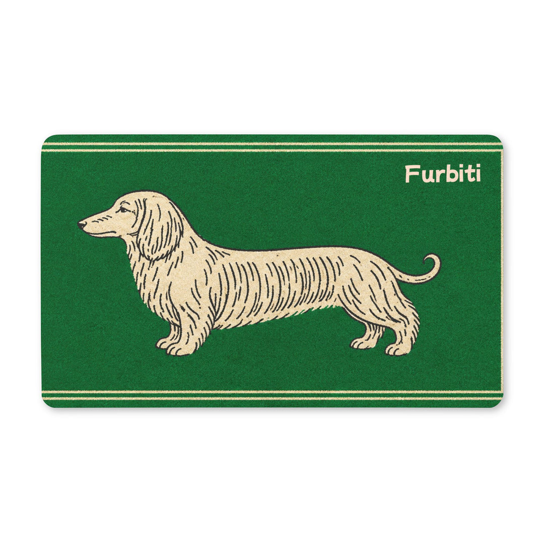 Custom green dog sketch doormat with personalized pet name
