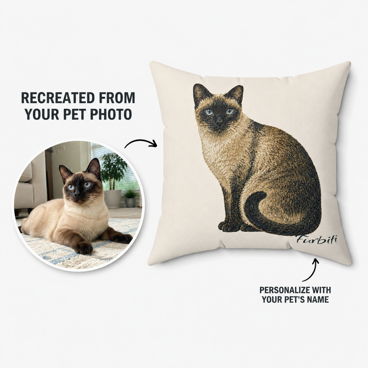 Custom minimal pet portrait pillow from cat photo with name